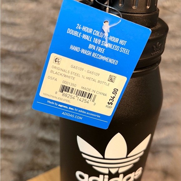 NWT - Adidas Originals Black and White Stainless Steel BPA Free Water Bottle - Picture 4 of 4